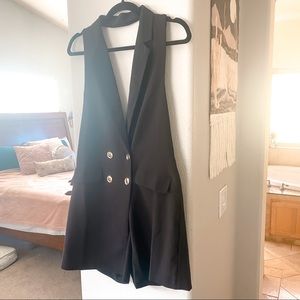 NWT Forever 21 Brand Black Button Detail Backless Sleeveless Blazer Tux Romper